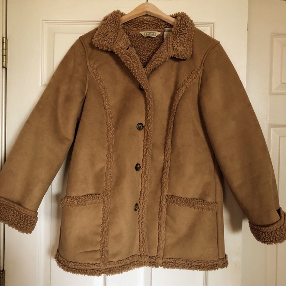 ⬇️ LL BEAN Faux Shearling Coat Jacket Petite M